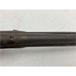 20th century Indian percussion musket, the 76cm barrel with two bands, indistinctly inscribed lock-plate, walnut full stock stamped 642 with brass butt and trigger guard and under barrel ramrod channel L121cm overall