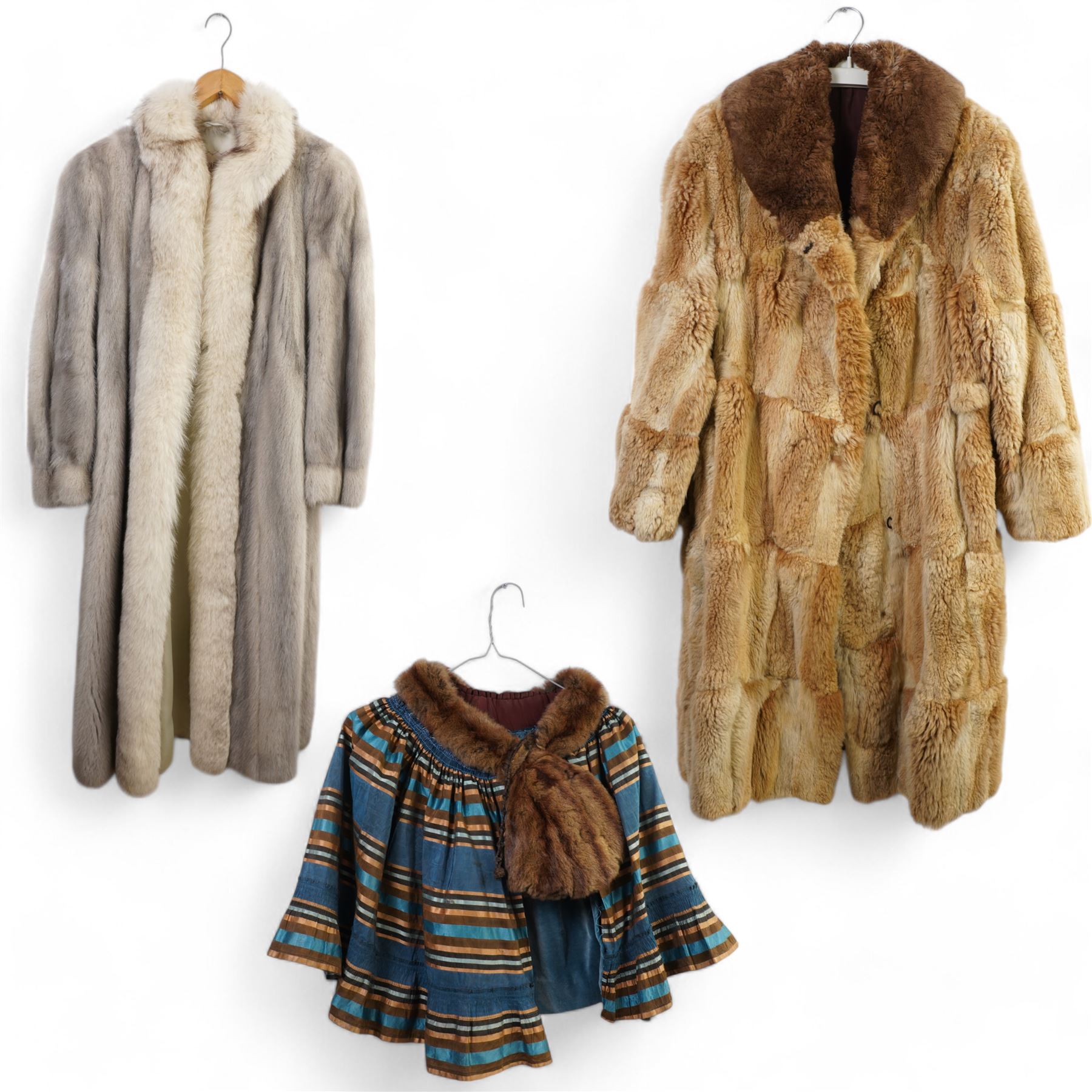M. Caplan Furs Ottawa silver mink full length coat, another fur coat, a cape with fur trim and four vintage dresses