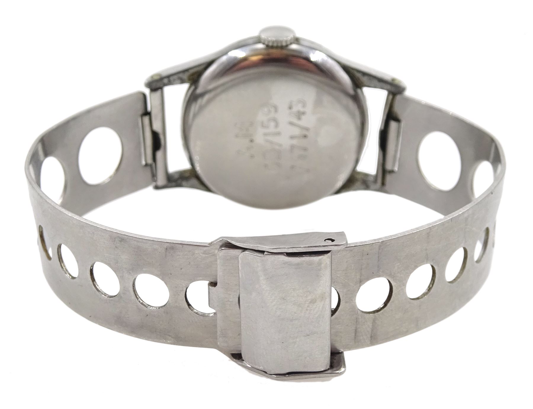 Omega WWII Air Ministry Issue stainless steel, manual wind wristwatch, No. 9701882, cream dial with Arabic numerals, back case engraved A.M 6B/159 7671/43,on associated stainless steel bracelet