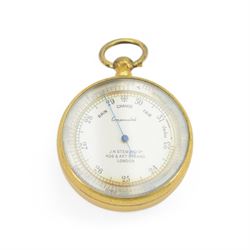 Late Victorian J.H. Steward Ltd compensated aneroid barometer, brass cased with silvered dial and altimeter scale to outer edge, contained within a tooled leather case, D4.5cm