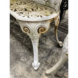 Cast aluminium white painted bench and two chairs - THIS LOT IS TO BE COLLECTED BY APPOINTMENT FROM DUGGLEBY STORAGE, GREAT HILL, EASTFIELD, SCARBOROUGH, YO11 3TX