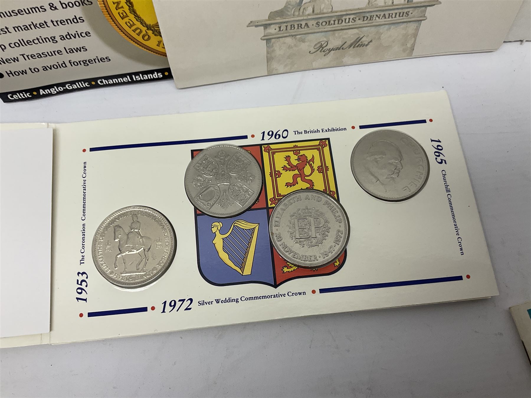 Great British and World coins, including small number of pre 1920 silver coins, pre-decimal coinage, commemorative crowns, Britain's first decimal coins sets in blue wallets, Swiss francs etc