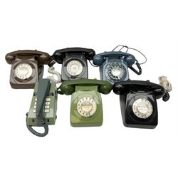 Collection of six vintage telephones, including a trimphones telephone