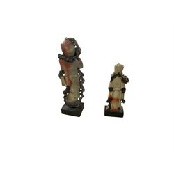 Two soapstone carved figures and a knife, figure H27cm