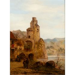 Felice Auguste Rezia (Italian 1835-1907): Stone Tower on a Lake and Church Overlooking a River - Northern Italy, pair of oils on canvas signed and dated 1902 max 40cm x 29.5cm (2)