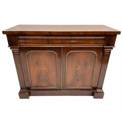 Victorian mahogany chiffonier, rectangular top over frieze drawer and double cupboard, on skirted base