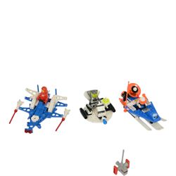 Eleven vintage Lego spaceships, comprising no. 6842 Shuttle Craft, no. 6879 Blizzard Baron, no. 6877 Vector Detector, no. 6880 Surface Explorer, no. 6852 Sonar Security, no. 897-1 Mobile Rocket Launcher, no. 6847 Space Dozer, no. 6834 Celestial Sled, no. 6846 Tri-Star Voyager, no. 6829 Radon Rover and no. 6815 Hovertron, all built with minifigures