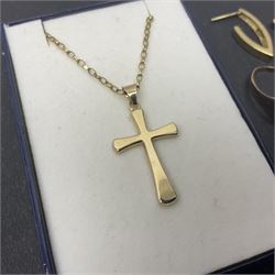 14ct gold earring and a collection of 9ct gold jewellery, including crucifix pendant, cross pendant necklace, signet ring and necklace chain