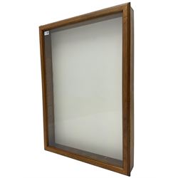 Walnut wall hanging display cabinet cabinet, enclosed by glazed door in moulded frame, fitted with glass shelves