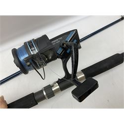 Shakespeare 'Composite Beachcaster 1332-300' 10ft two piece rod with Shakespeare alpha reel, Elastiglas two piece fly rod, Ryobi Masterline carbon fibre 'Pioneer PIF 85 Fly 8' 6