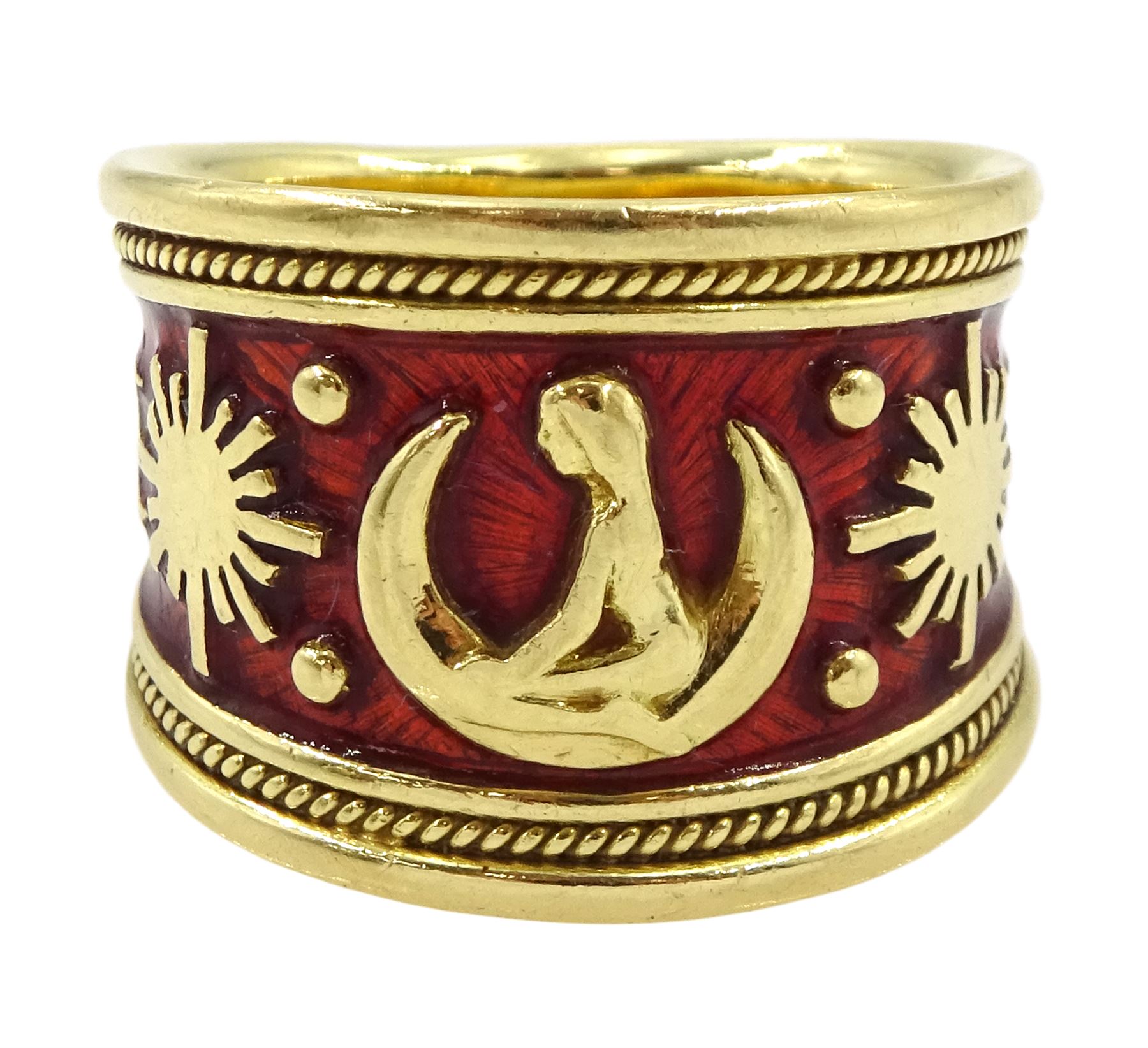 Elizabeth Gage 18ct gold and red enamel Virgo zodiac ring