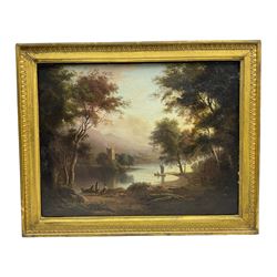 English School (Early/mid 19th century): Scottish Landscape with Figures on the Lochside, oil on mahogany panel unsigned 31cm x 40cm