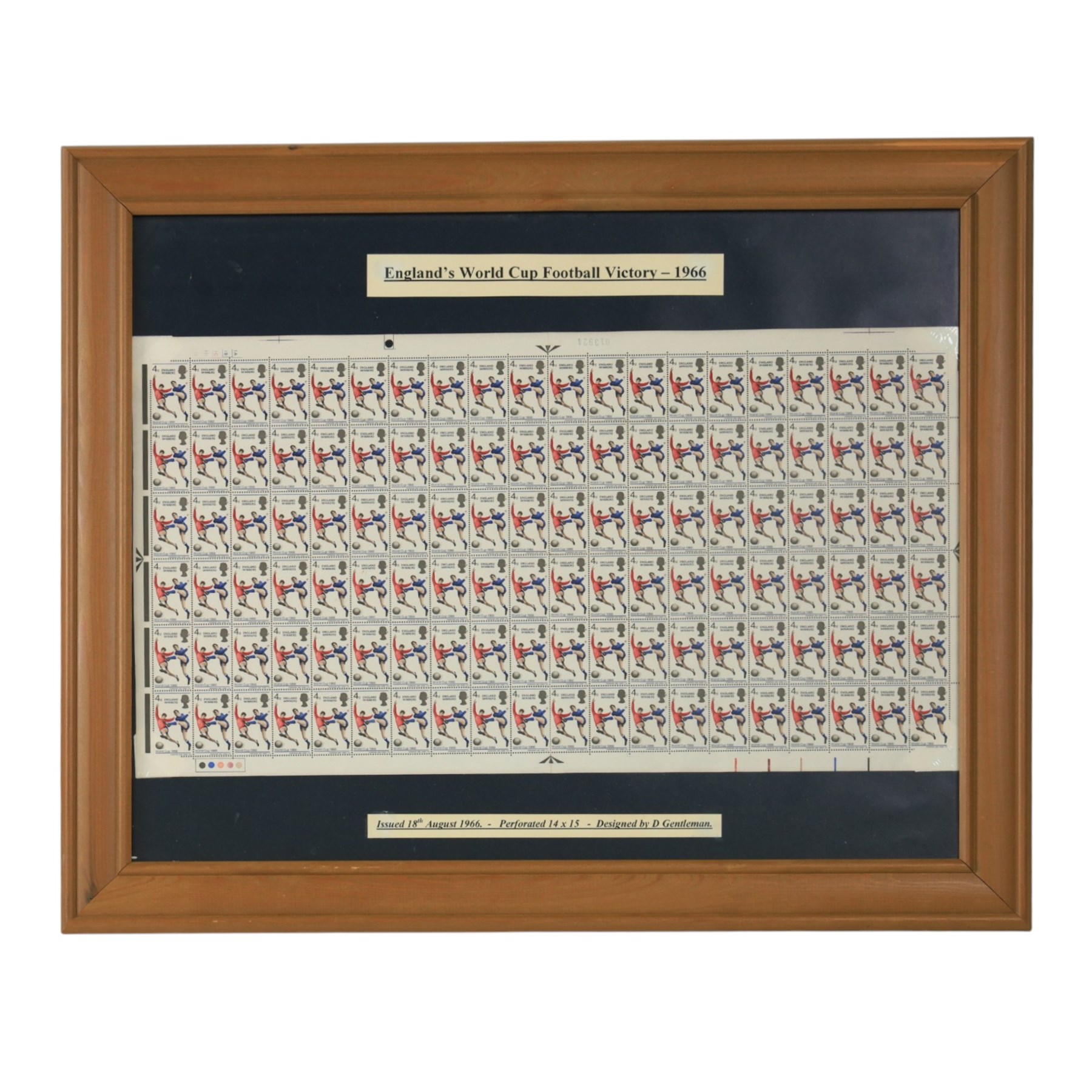 Reconstructed sheet of 240 Queen Victoria penny red stamps, and a Queen Elizabeth II 1966 'England Winners' full sheet of four pence stamps, both framed (2)