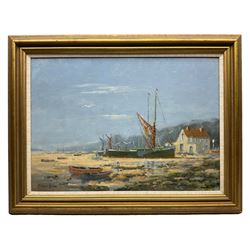 William Burns (British 1923-2010): 'Morning: Thames Barges at Low Tide - Pin Mill Suffolk', oil on board signed, titled verso 39cm x 55cm
Provenance: direct from the family of the artist