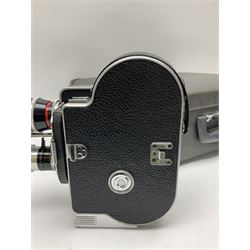 Bolex H16 Reflex camera body, serial no. 136928, with 'Macro-Switar 1:1.9 f=75mm' lens, serial no. 1131474, Switar H16 RX 1:1.6 f=10mm' lens, serial no. 1106324, with hard carry case