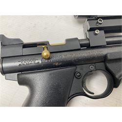 Crosman Model 2250B .22 cal. CO2 rifle, with PAO red dot sight and skeleton stock, serial no.221B76447, L77.5cm overall  NB: AGE RESTRICTIONS APPLY TO THE PURCHASE OF AIR WEAPONS.