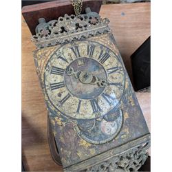 Reproduction Dutch lantern clock, eight day clock movement and a walnut cased regulator clock for restoration