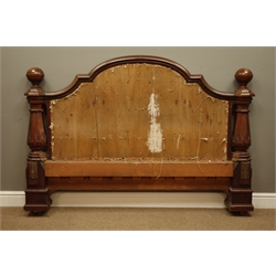  Victorian figured mahogany headboard, shaped top with octagonal supports, W167cm (max)  