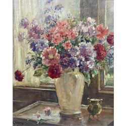 Owen Bowen (Staithes Group 1873-1967): Still Life of Pink Flowers, oil on canvas laid on to board signed 50cm x 40cm 
Provenance: by direct descent through the artist's family, never previously been on the market