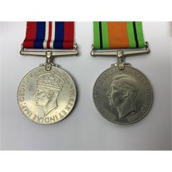 WWI pair of medals comprising British War Medal and Victory Medal awarded to 380807 Pte. W. Hayles Hamps. R.; Imperial Service Medal awarded to William Hayles; cased and boxed; WWII 1939-1945 War Medal and Defence Medal in issue box with slip; 1930s hallmarked silver football presentation fob etc