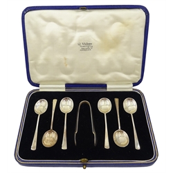  Five piece condiment set by Adie Bros Birmingham 1961 and a set of six coffee spoons and sugar nips by Cooper Brothers & Sons Sheffield 1930 both cased approx 5.3oz  