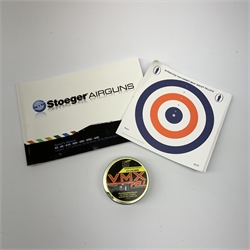 Stoeger Model X20 .22 air rifle with break barrel action, plastic stock and fitted integral moderator L108cm overall, with manual, tin of pellets and quantity of targets