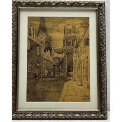 Albert Lebourg (French 1849-1928): Street with Church, pen and ink with artist's stamp 30cm x 22cm