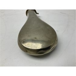 Large German silver powder flask with plain body and brass mounts by Dixon & Sons Sheffield H23cm