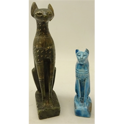  Carved soapstone model of an Egyptian cat, H18.5cm & a Egyptian Faience cat (2)  