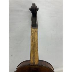 German trade violin c1900 stamped PAGANINI with 35.5cm two-piece maple back and ribs and spruce top L58.5cm overall; in carrying case; and another German trade violin for spares or repair; in carrying case (2)