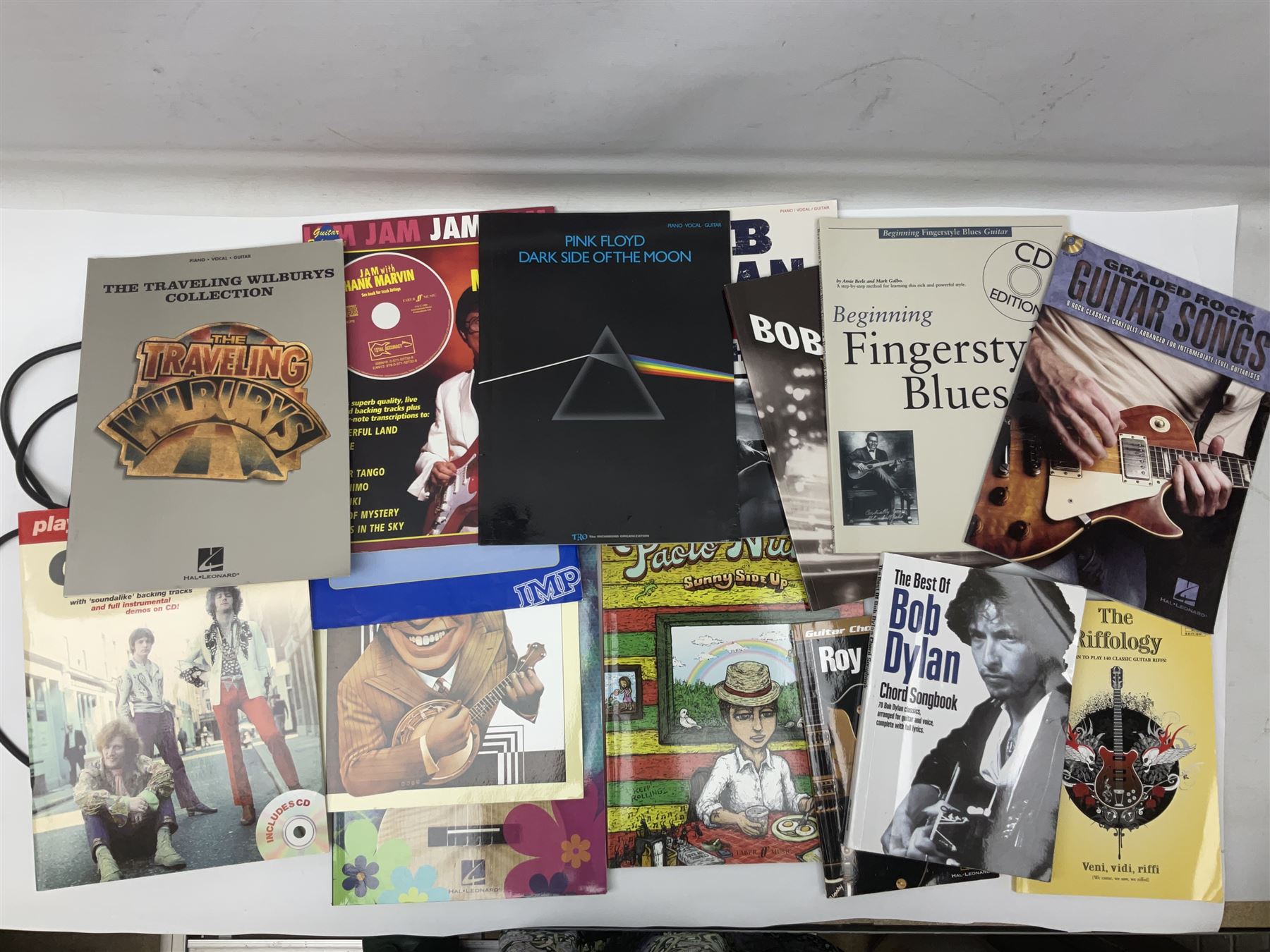 Aria Les Paul style electric guitar, no.037704CH L102cm; with amplifier, soft carrying case and stand; together with various guitar songbooks etc