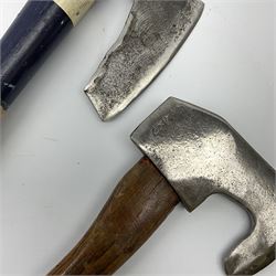 Norwegian sports axe with indistinct makers name and logo and ash handle L34cm; and unmarked hunting axe with painted and tape bound ash handle (2)