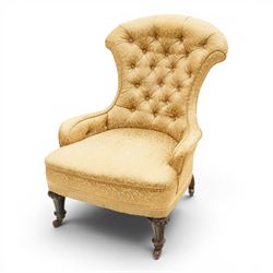 Victorian Aesthetic Movement walnut framed nursing chair, the fan back and sprung seat uph...