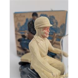 Mettoy friction drive Lambretta scooter no. 8134, the blue plastic scooter with cream handlebars and clear windshield, the rider with cream hat and clothing, stamped MTY 143 to front mud guards, in original box