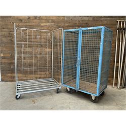 Three sided laundry roll container trolley (W119cm, D81cm, H184cm) and another trolley (W1...