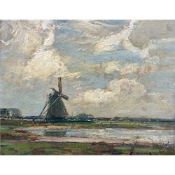 Kershaw Schofield (British 1872-1941): Windmill under Heavy Skies, oil on panel signed 29cm x 37cm