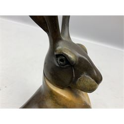 David Meredith (British 1973 - ), Lying Hare, patinated bronze, signed and limited edition 36/75, H17cm 