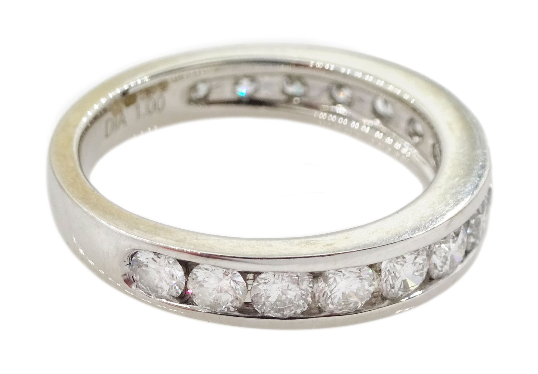 18ct white gold round brilliant cut diamond three quarter eternity channel set ring, hallmarked, total diamond weight 1.00 carat