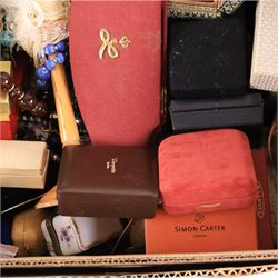 Large collection of costume jewellery, including beaded necklaces, brooches, rings, necklaces etc and compact mirrors