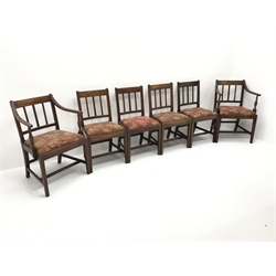  Set six (4+2) mahogany framed Georgian dining chairs, upholstered drop in seat, square tapering supports, W57cm  