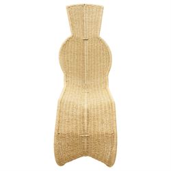 Tom Dixon (1959-) for Space Design - 1990s woven rattan lounge chair, exaggerated S-shaped profile with integrated seat, back and headrest, on concealed tubular metal framework and curved rattan-clad supports
