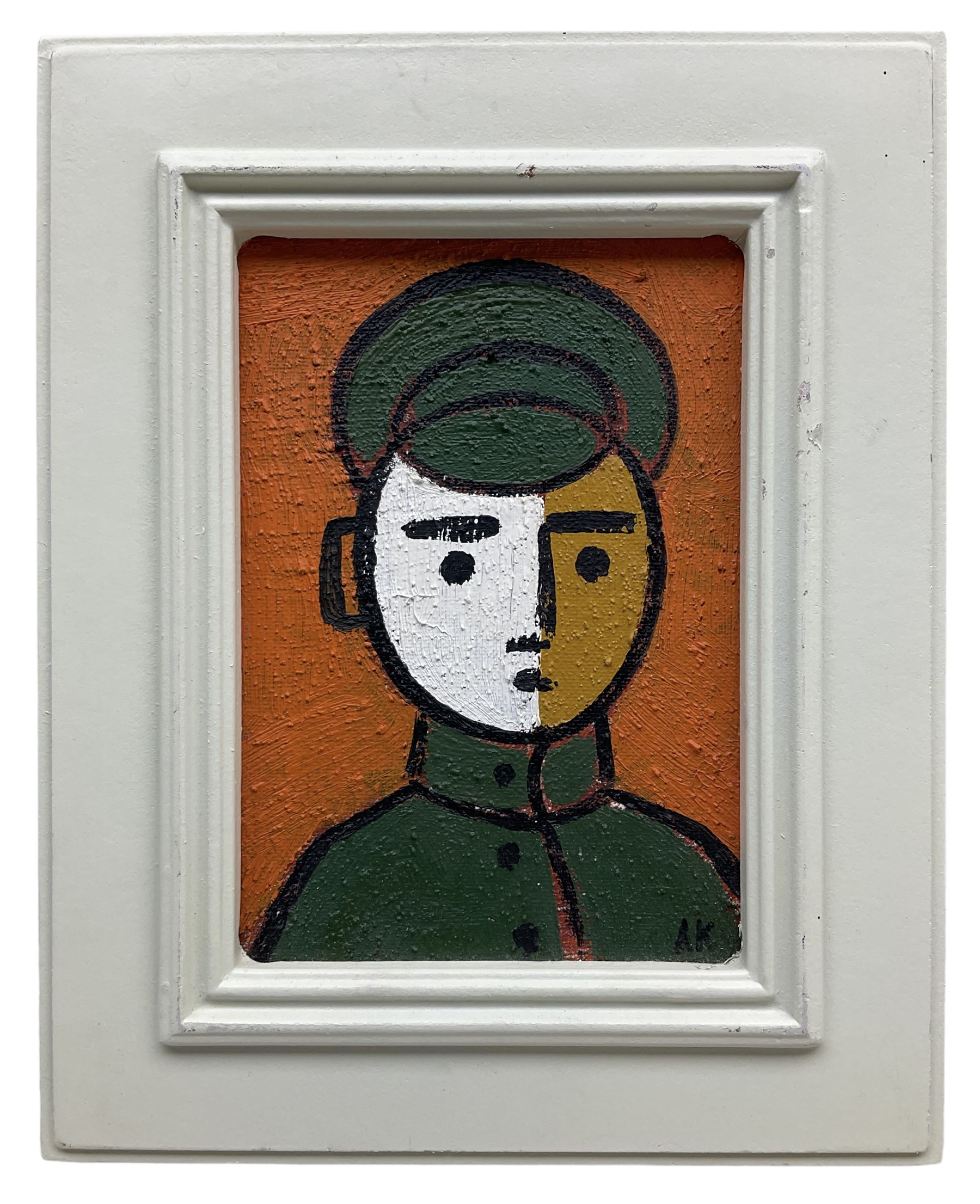 Adam King (British 1964-): Portrait of an Officer, oil on canvas board, signed and dated 2015 verso 17cm x 12cm