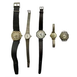 Tudor Royal 9ct gold ladies wristwatch, on expanding gilt bracelet, Gillex silver wristwatch, on silver bracelet, two early 20th century silver wristwatches and one other gilt wristwatch, all manual wind movements