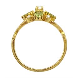 Silver-gilt peridot and pearl cluster ring, stamped