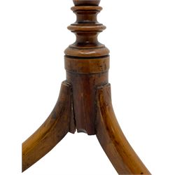 19th century satinwood tripod wine table, moulded oval top inlaid with boxwood and ebony stringing, fine turned vasiform column, three splayed supports with spade feet
