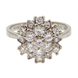 18ct white gold diamond cluster ring, hallmarked, total diamond weight approx 0.90 carat
