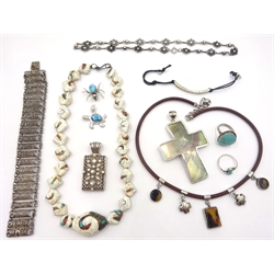 Silver, turquoise stone set, and costume jewellery