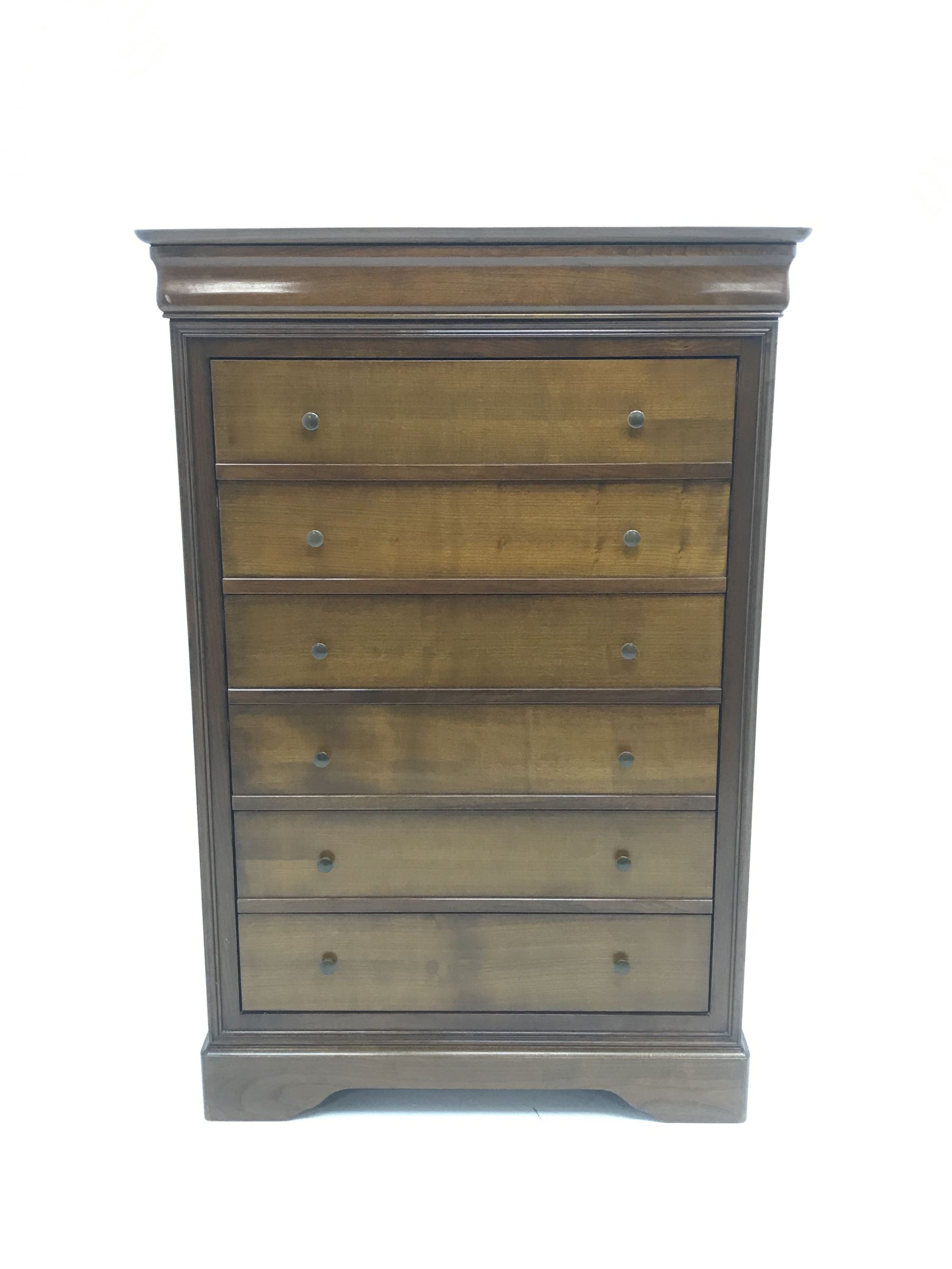 Grange - French cherry wood chest, six drawers, shaped plinth base