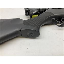 Stoegar .177 air rifle with break barrel action, 3 x 9 telescopic sight and fully integrated sound moderated barrel, no visible serial number, L109cm; in Stoeger lined gun sling