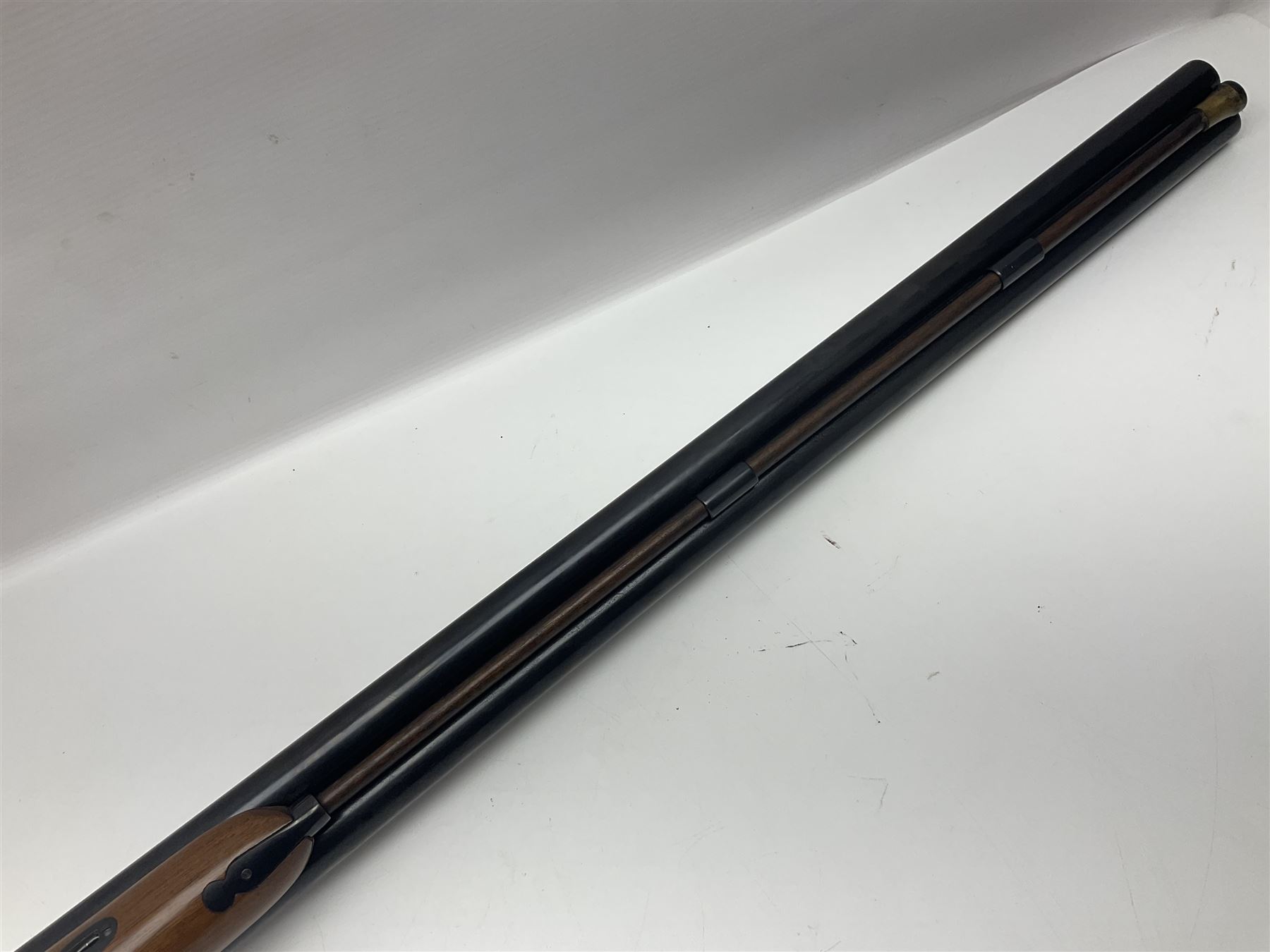 SHOTGUN CERTIFICATE REQUIRED: Fabbrica Armi F.lli Pietta Gussago BS Italy 12-bore side-by-side muzzle loading black powder double barrel percussion hammer gun, retailed by Navy Arms Co. Ridgefield N.J., the 71cm (28